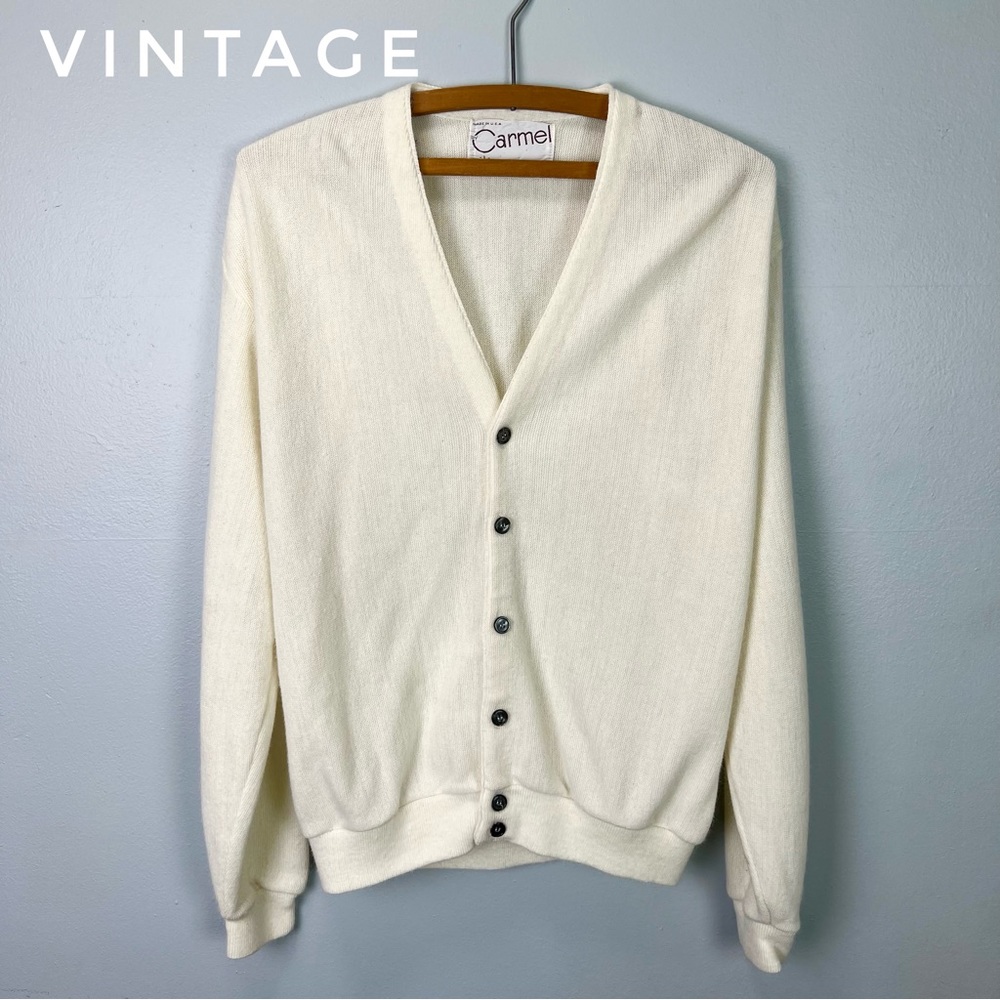 VINTAGE Button Down Cardigan Sweater - Eggshell White by CARMEL Made in USA - Picture 16 of 16